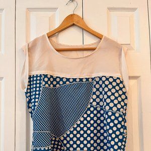Vintage Cap Sleeve Blue/White Polka Dot Blouse